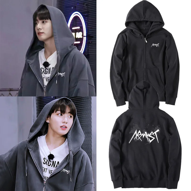 

Jin Hooded Zipper Fleece Jacket Unisex Spring Autumn Winter Printed Casual Loose Fit Sweatshirt Youth Fashion Trend