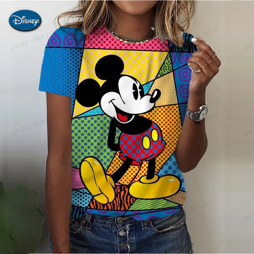 Fashion Women Blouse 2024Sexy Tops For Woman Disney Mickey Mouse Print Short Sleeve T-shirts Plus Sized Women\'s Y2k Clothes