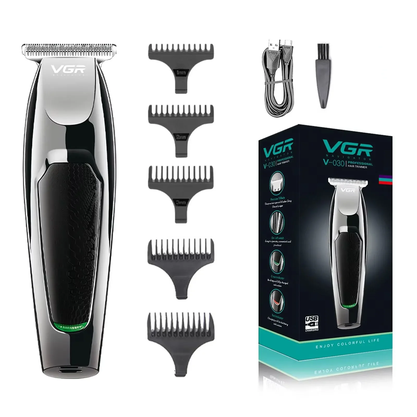 VGR Hair Trimmer Professional Hair Trimmer Machine Rechargeable Cordless Hair Clipper Machine 0mm Cutting Blade for Man V-030