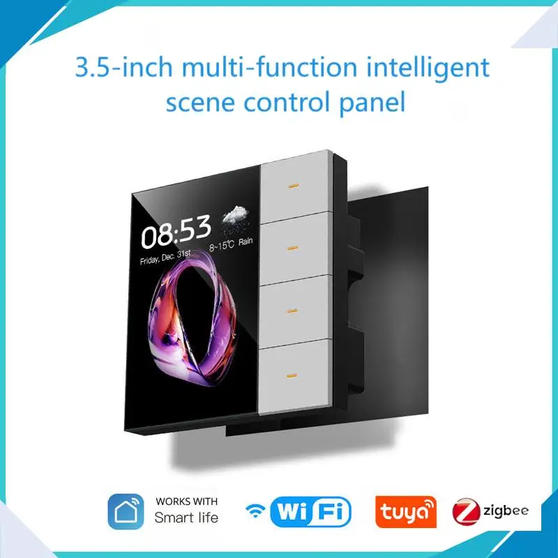 

3.5 Inch Smart Wall Switch Touch Screen 4 Groups Switch 8-way Scene Radar Sensor Dimming Switch Curtain Smart Home Tuya Zigbee