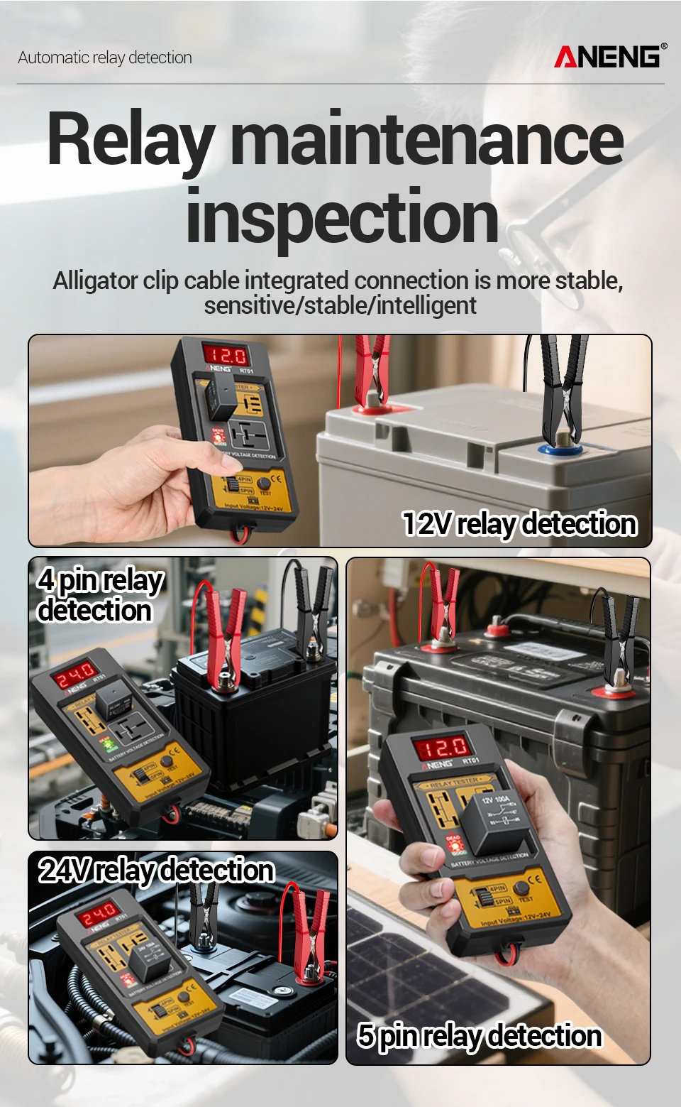 Präzisions-Detektionskit RT01 Kfz-Relais-Tester, gepaart mit BT138 Batterietester, universelles Diagnose- und Wartungswerkzeug – Detail 3