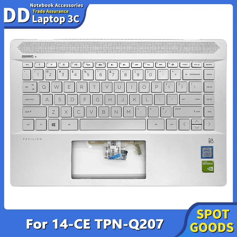 

New Laptop Keyboard For HP Pavilion 14-CE TPN-Q207 Palmrest Rest Case Upper Cover With Backlit Keyboard Fingerprint Silver