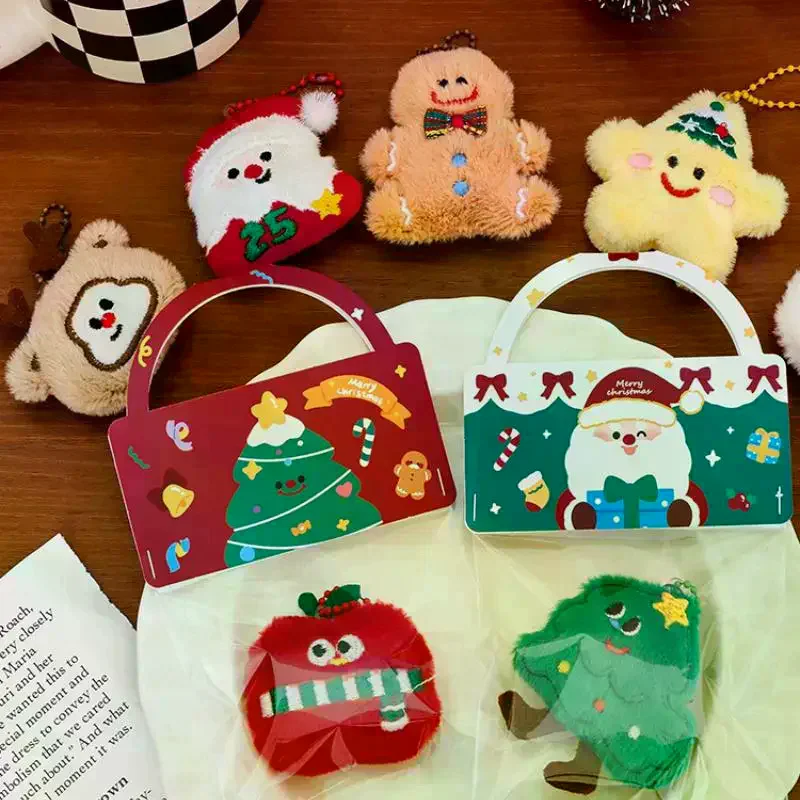 Christmas Plush Ornament Cute Santa Claus Snowman Stars Keychain Portable Bag Pendant Backpack Hanging Decor Gift For Friends