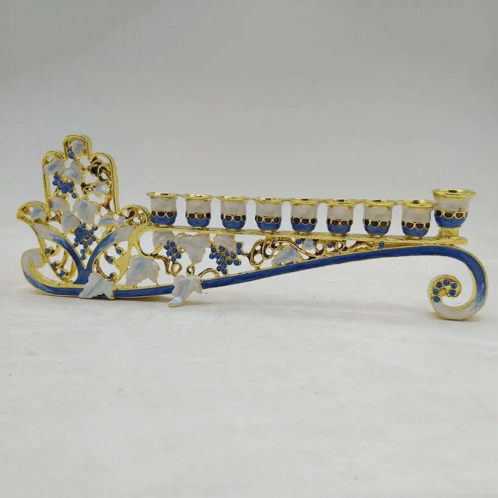 Hanukkah Hand Painted Enamel Menorah Candelabra Chanukah Temple Candlesticks 9 Branches Candle Holder