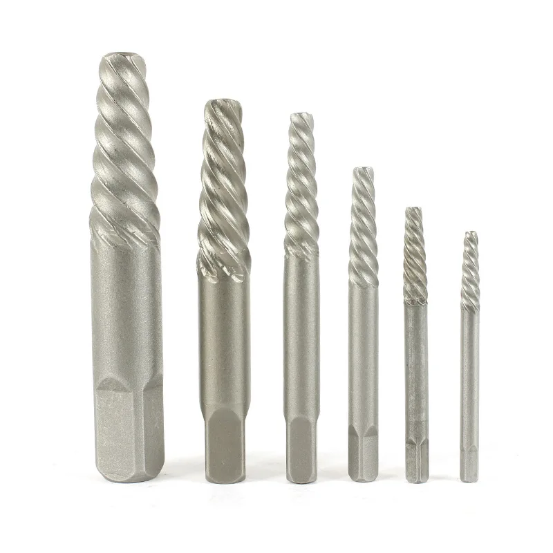 6PCS Alloy Steel Spiral Screw Extractor Set, Stripped Screw & Broken Bolt Remover, Easy Out Damaged Stud Extractor Repair Tool K