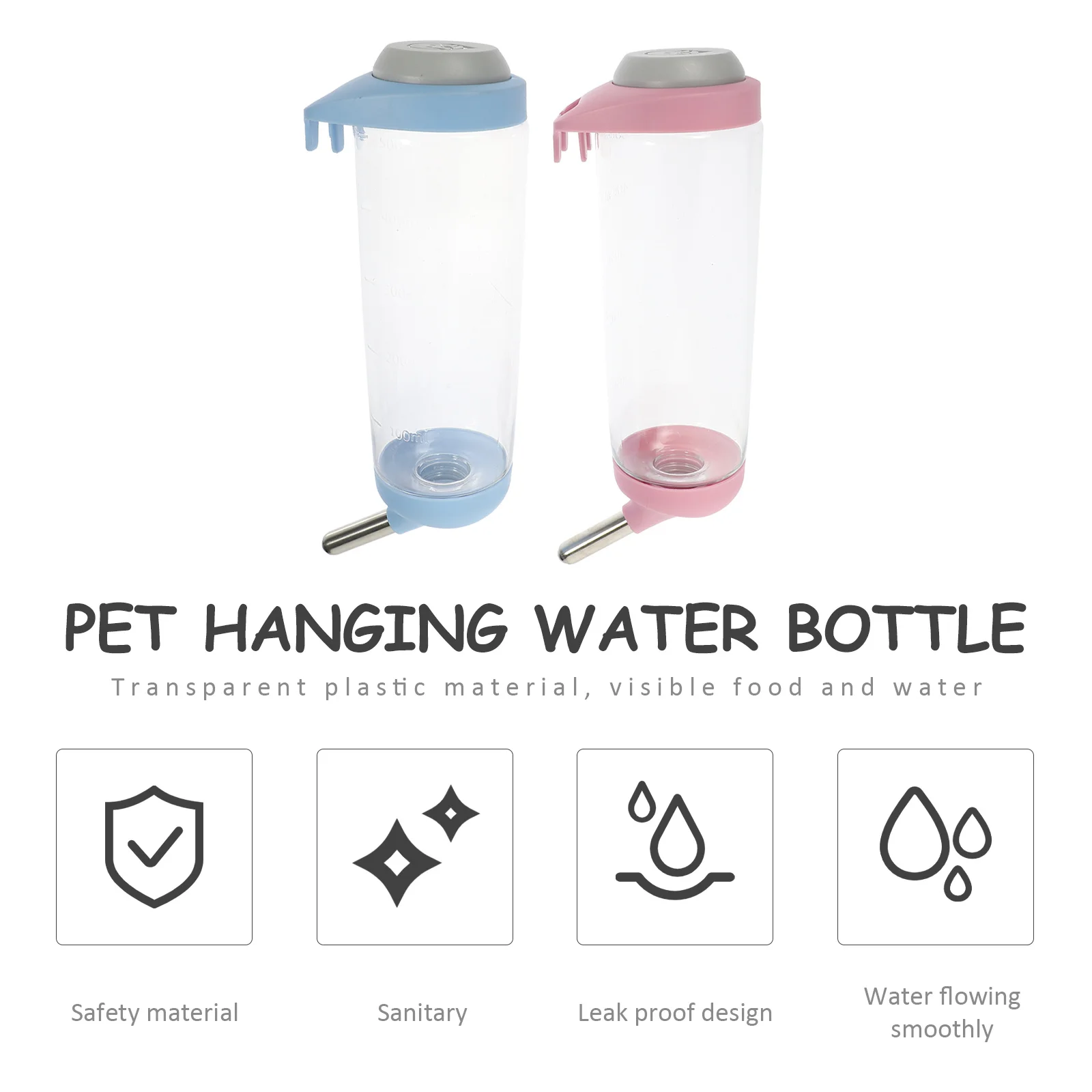 2Pcs Pet Automatic Water Feeder Hanging Water Bottle Convenient Travel Dog Cat Cage Dispenser Pet Supplies Dog Cage Accessories