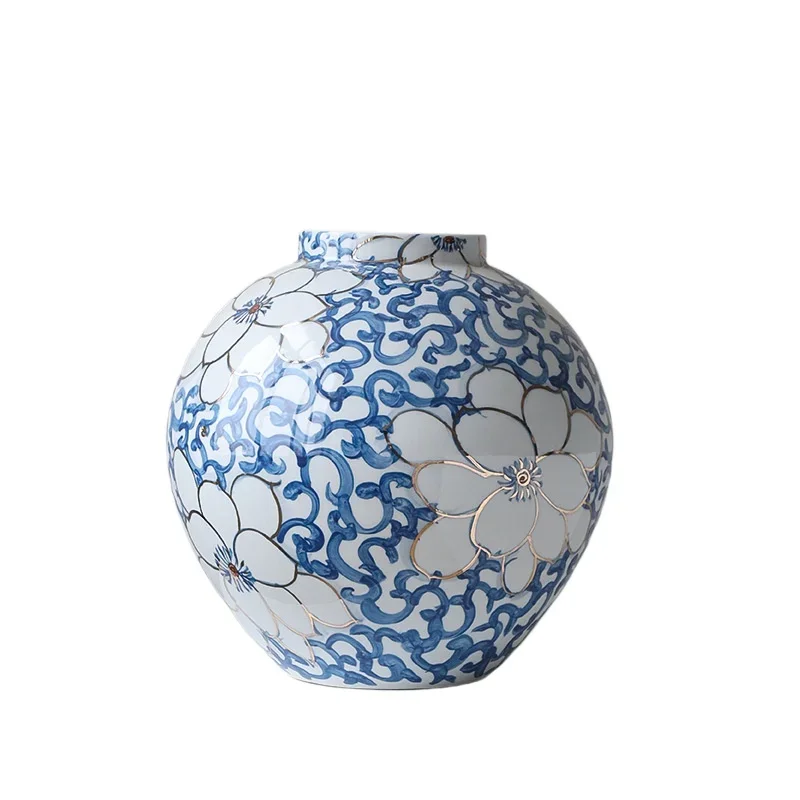 Song Dynasty aesthetic ceramic vase blue and white porcelain ornament light luxury high sense living room flower arrangement