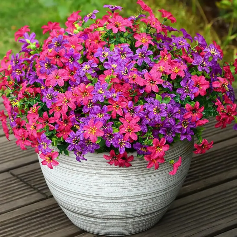 

40 Bundles Artificial Flowers for Outdoors Spring Decoration, Fake Silk Realistic Faux Plants UV Resistant for Outdoor Planter P