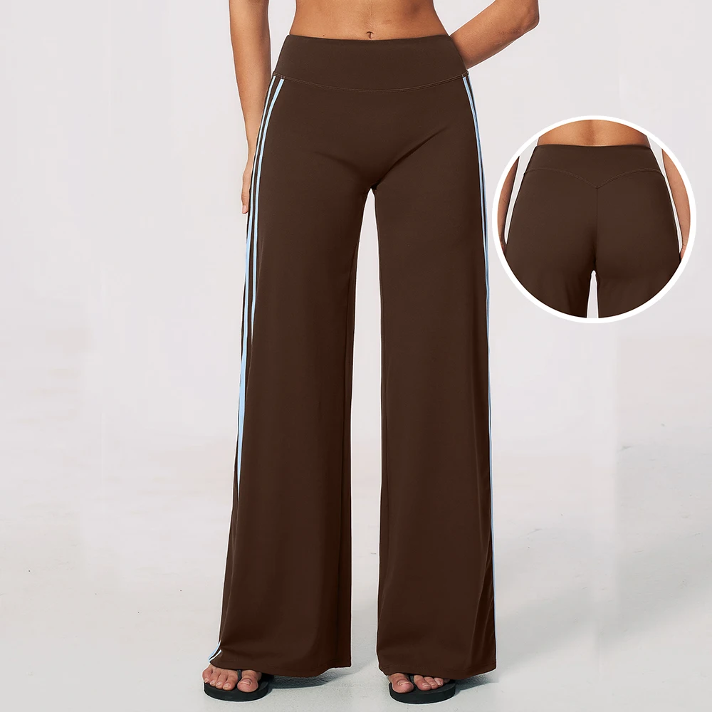 Yoga Bell Bottoms Women Gym Wide Leg Pants High Waist Wide Leg Pants Stripes Fitness Running Workout Push Up Tights Leggings