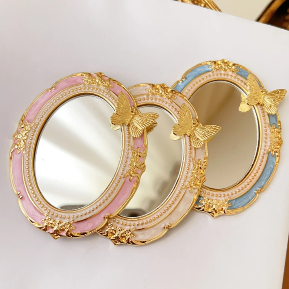 กระจกแต่งหน้าแบบพกพาสไตล์ยุโรปย้อนยุค ลายผีเสื้อสวยงาม ของตกแต่งบ้านและห้อง ของขวัญ