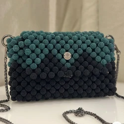 Small Niche Designer Handmade Ladies Bead Bags Custom Color Splicing Acrylic Ins Summer Fresh Flip Chain Women's Crossbody Bag
