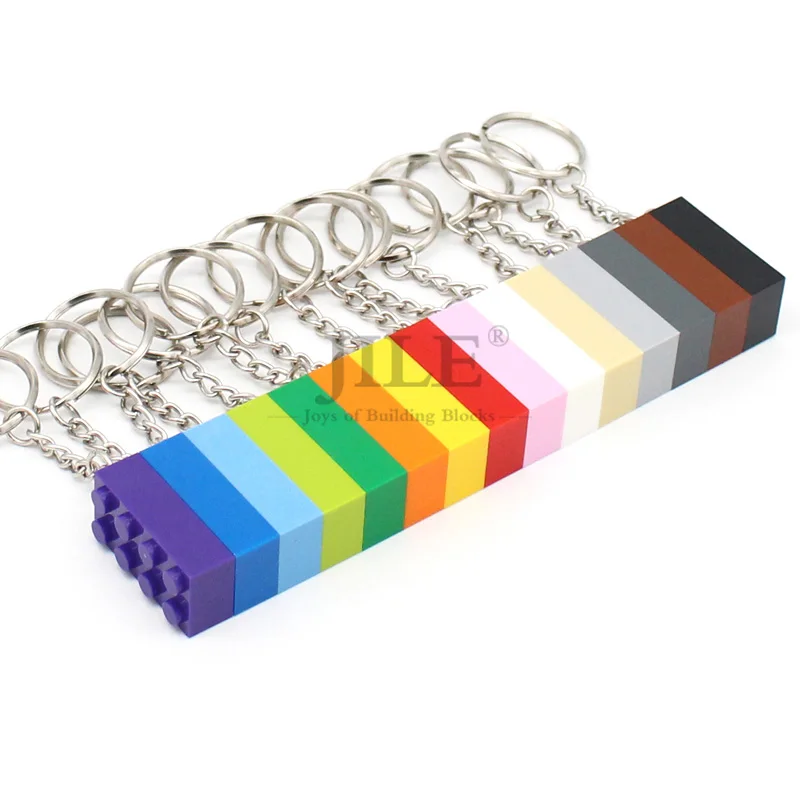 5pcs MOC 3001 2x4 Buckle Key Ring Building Blocks Trinket Pendant Kids GiftsRainbow Colours DIY Keychain Compatible Brick Plate