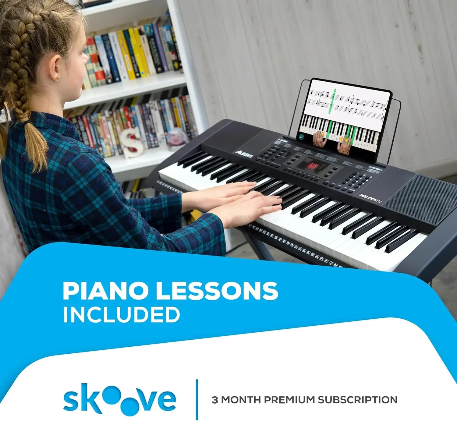 Piano com teclado de 61 teclas para iniciantes com alto-falantes, suporte, banco, fones de ouvido, microfone, partituras