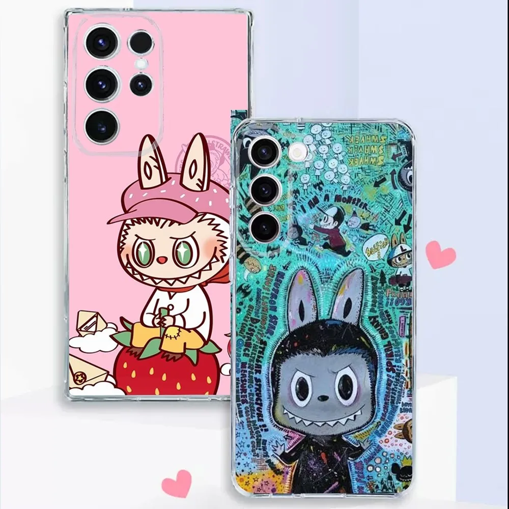 Cute L-Labubu-ES  Phone Case For Samsung S24,22,20,21 FE Ultra ,23,10,10E,S8,Plus Transparent Phone Shell