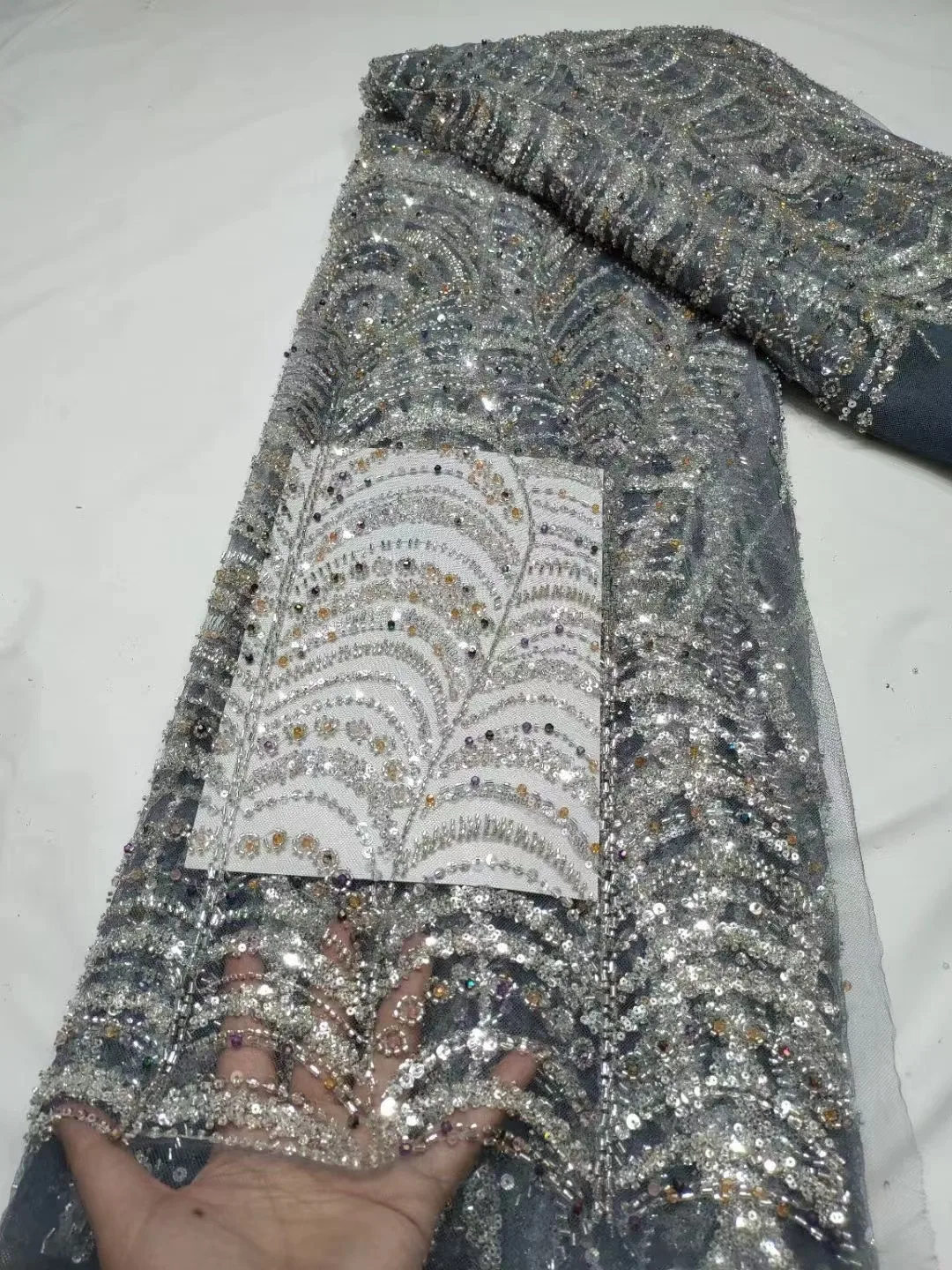 

African Nigerian, Sequins, 2024, Beads, Stone Prom Dresses,Tulle Lace Fabric, High Quality, Embroidery, Sewing, 5Yard