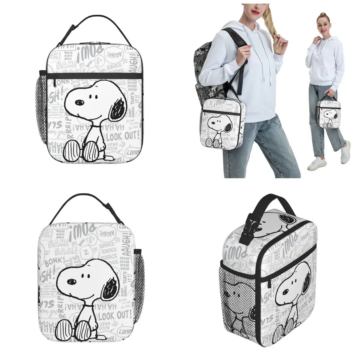 Comic snoopy isolado almoço sacos de alta capacidade amendoim reutilizável saco térmico lancheira tote escritório piquenique bento bolsa