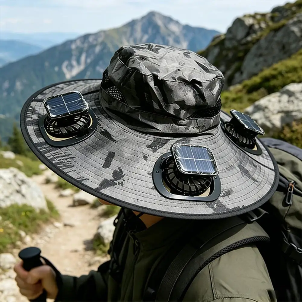 Solar Fan Hat Fan Cap Portable Sun Hat with Built-in Fan Solar Powered Outdoor Cap Upf 50 Breathable Wide Brim Hat for Hiking
