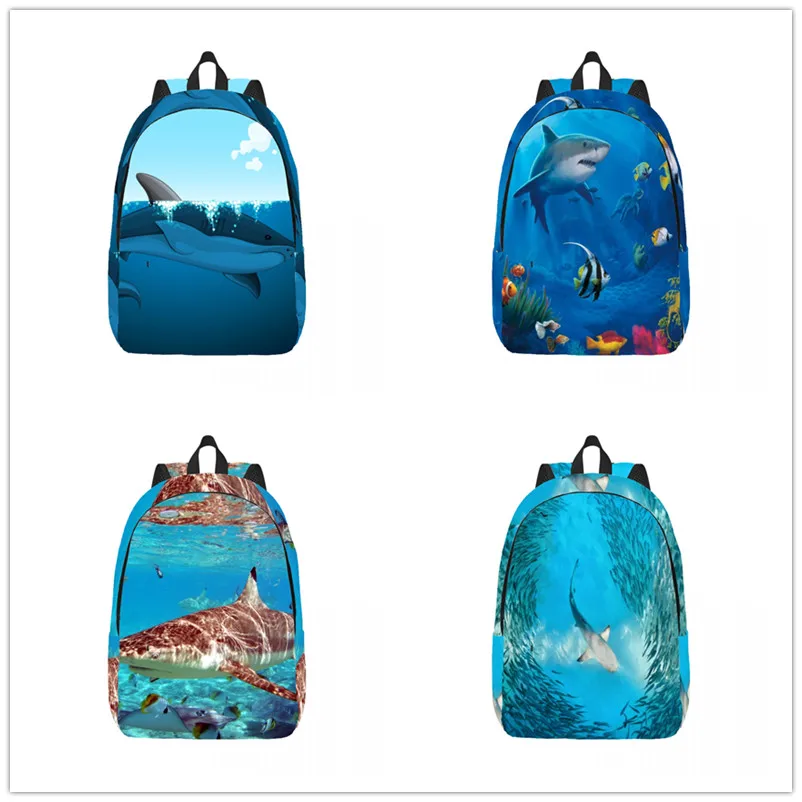 

Shark Swims Under Water Cushion Backpack Casual Lightweight Laptop Backpack Men Women Travel Bag Outdoor Canvas Daypack