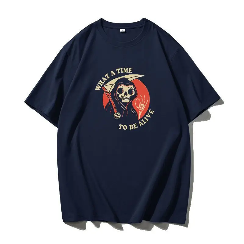 2026 New Live Well Skull Wacky Death Personalized Printed Men's and Women's Short Sleeve Loose Plus Size Crew Neck T-Shirts