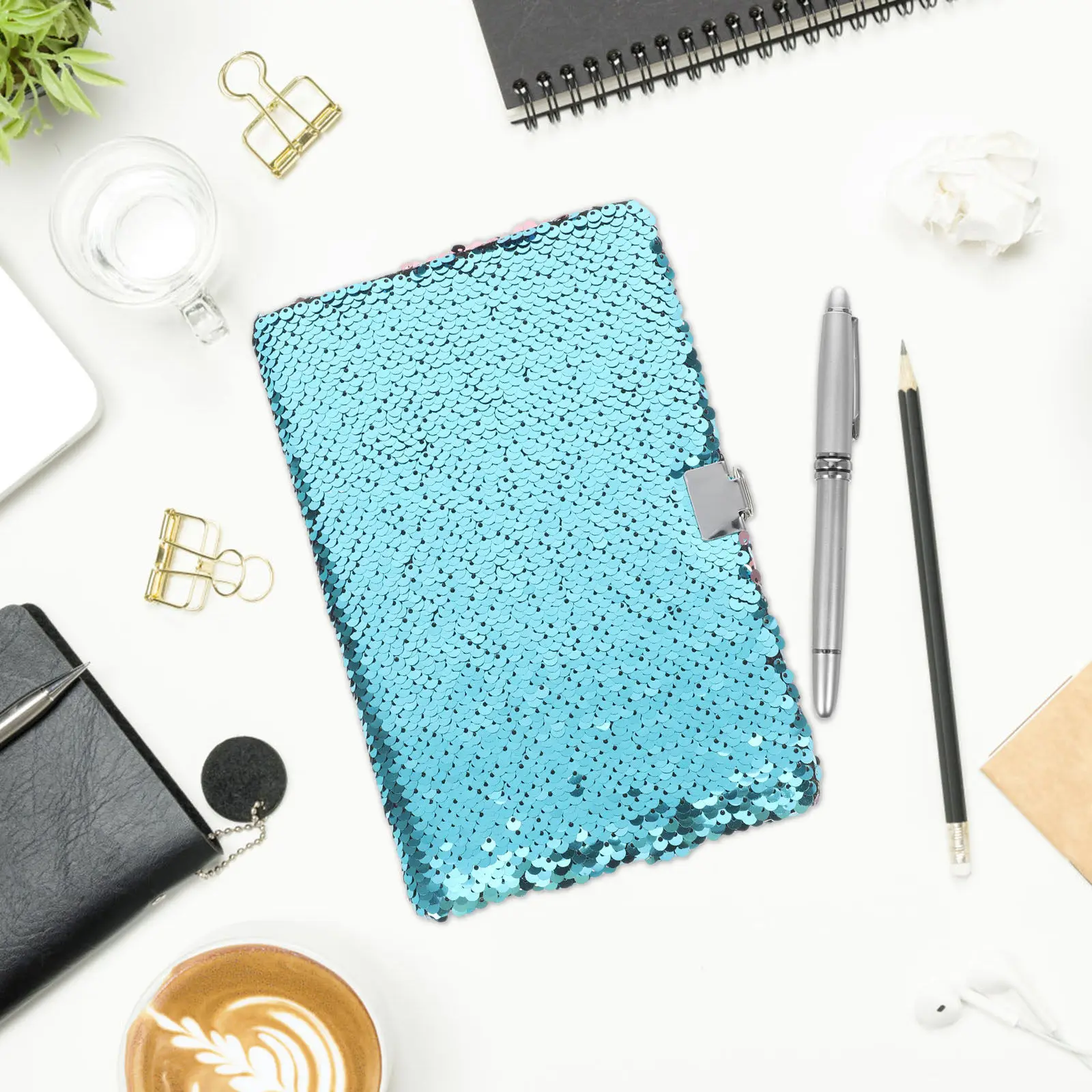 Interactive Flip Sequin Notebook with Lock for Diary Journal Creative Doodle Book Secret Writing Travel Journal Gift