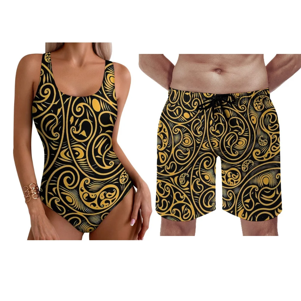 Customizable Fiji Flora Polynesian Women One Piece Men Boardshort Jungle Leaf Print Hawaii 2025 Quick Dry Yearround Set