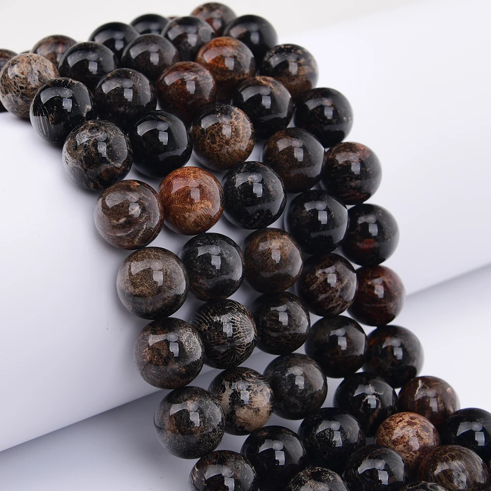 APDGG 20mm Natural Mix Black Chrysanthemum Stone Coral Jade Smooth Round Loose Beads 15.2'' Jewelry Making DIY