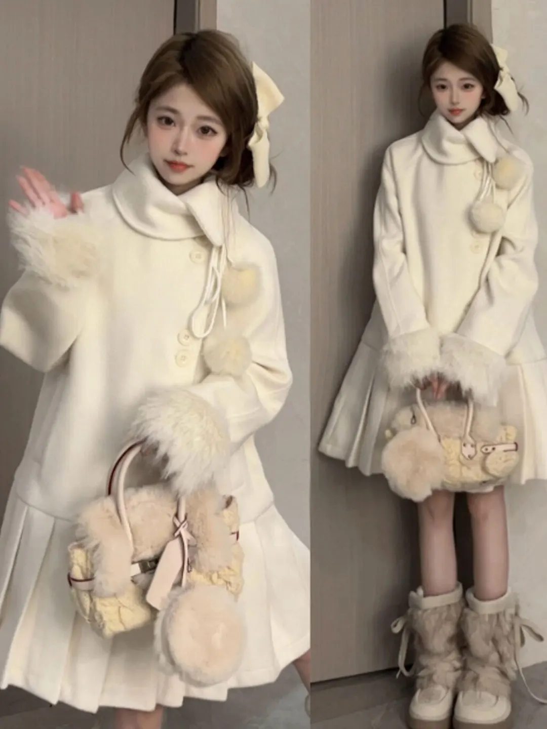 

Korean Sle Ele Woolen Coat Beautiful Unique Loose Winter Jaet for Small Figures Anti-Aging Faionable Travel Ready