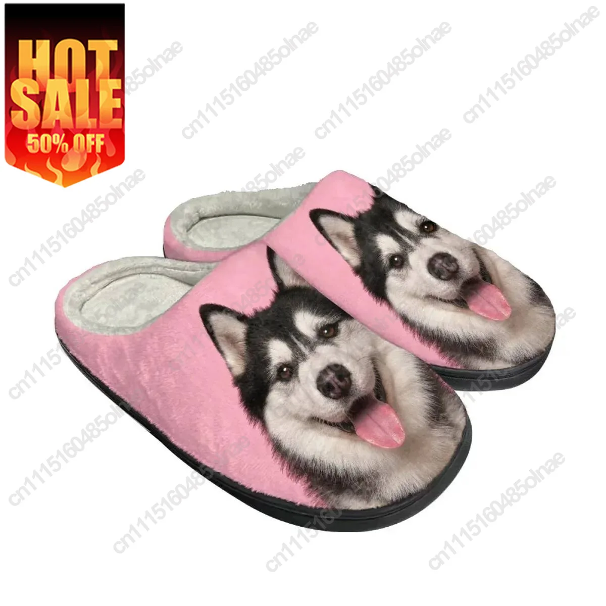 Lovely Husky Design Winter Cozy Footwear Women Flats Indoor Non Slip Slides Dropshipping All-Match House Warm Cotton Slippers