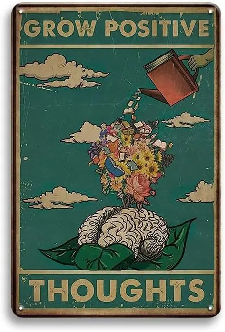 Vintage Wall Metal Poster Grow Positive Thoughts Vintage Poster