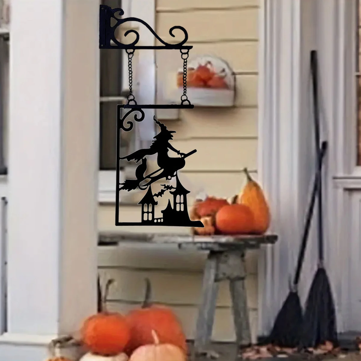 Halloween-Silhouetten-Metallschild, Hexen-Metallsilhouette, Hexen-Silhouetten-Gartenschild, Umriss-Wanddekoration, Metall, geeignet für Halloween-Dekorationen – Detail 3