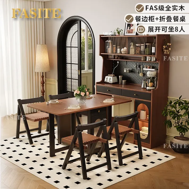 For Medieval French Retro Solid Wood Folding Dining Table Wall Mounted Retractable Side Cabinet Space Saving Household Locker