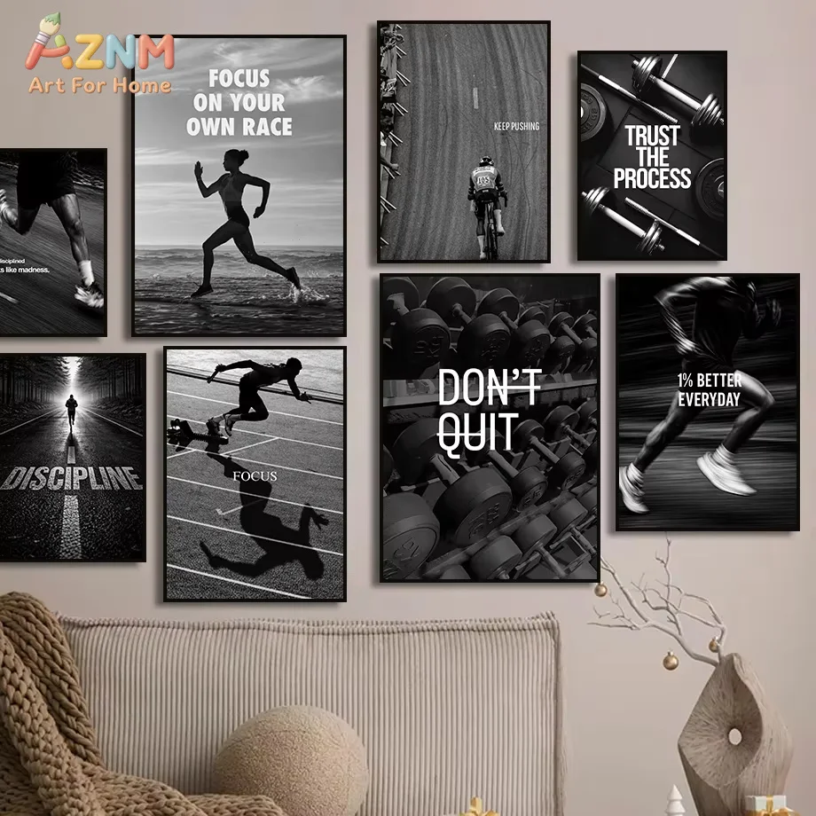 1PC ，Never Give Up Don't Quit Woman Running Focus Poster Print Motivational Quote Canvas Painting for Living Room Office Decor