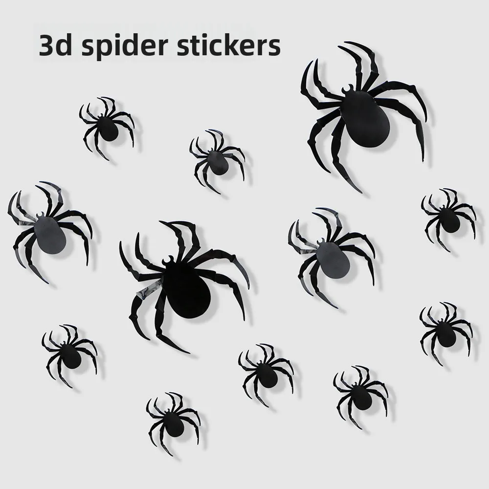 Halloween decoration supplies black spider sticker 3D LED Light party decoration scene layout wall sticker