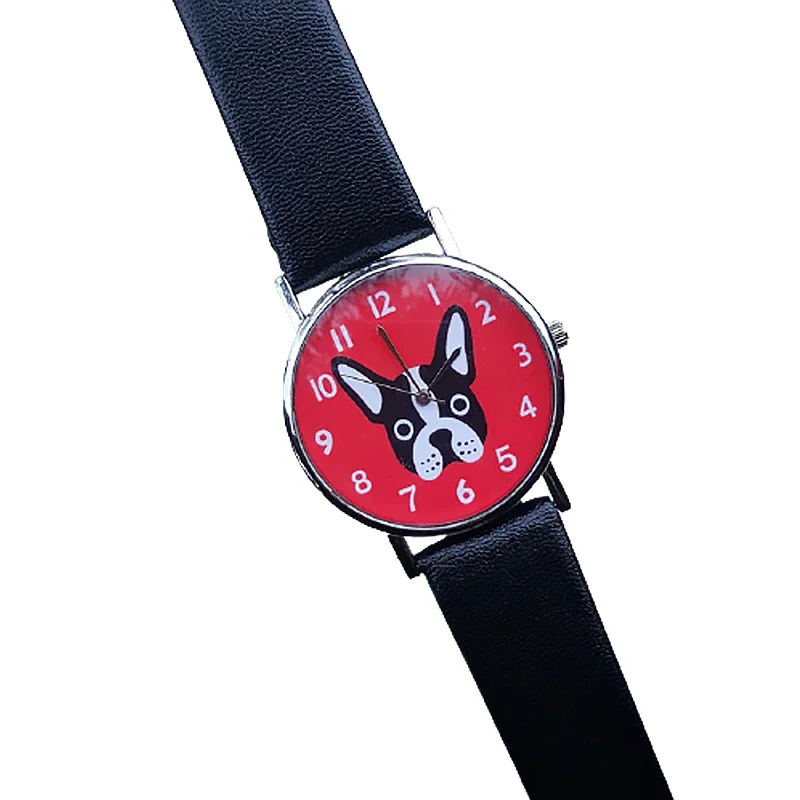 Dummy-Reloj de pulsera de cuarzo para Hombre y mujer, accesorio de pulsera con diseño de perro bonito, Unisex, regalo de Navidad, estilo clásico y sencillo