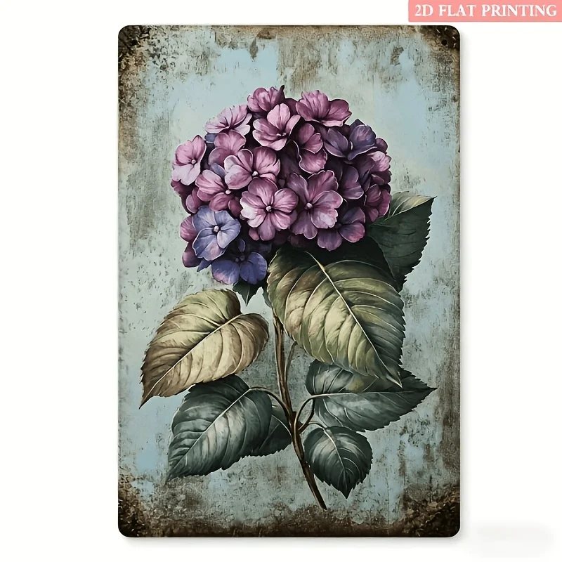 2D Flat, 1pc Vintage Hydrangea Metal Wall Decor - Wrought Iron Floral Sign Suitable for Living Room, Bedroom, Office, Bathroom -
