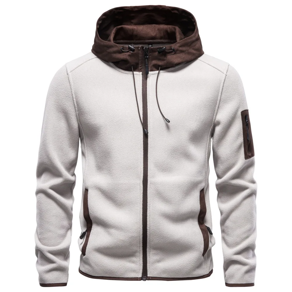 Men Casual Color-coded Long Sleeve Zipper Hooded Sweatshirt Cardigans European American Autumn Winter New Fashion Male Coats