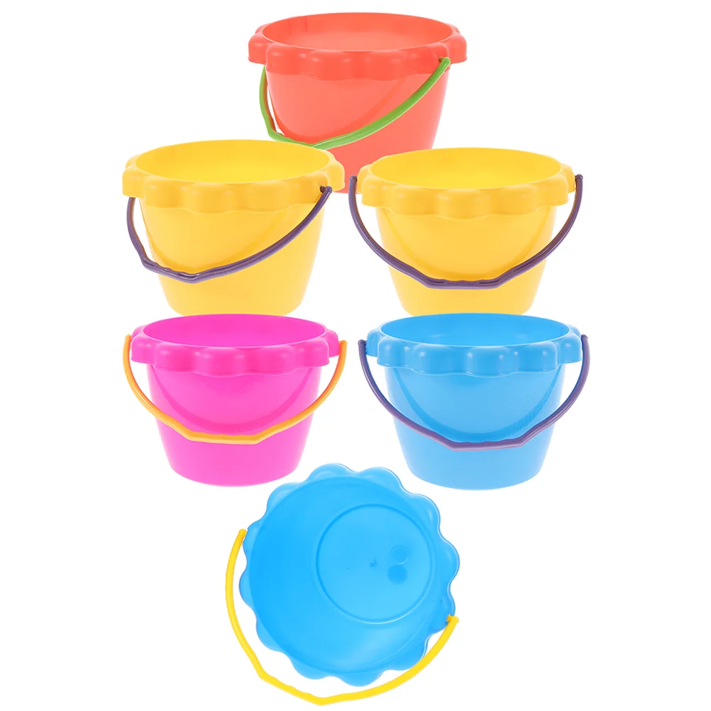 6 Pcs Beach Bucket Sand Toys Plastic Child Play Tools Outdoor Portable Beach Buckets Multi Use Bucket Beach Supply Sand