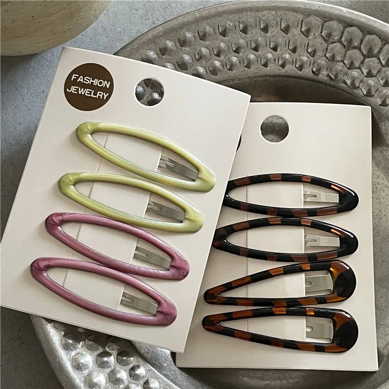 Hair Clips Leopard Print Enamel Water Drop Oval Multicolor Cute Versatile for Side Bangs Styling Elegant Headwear Women