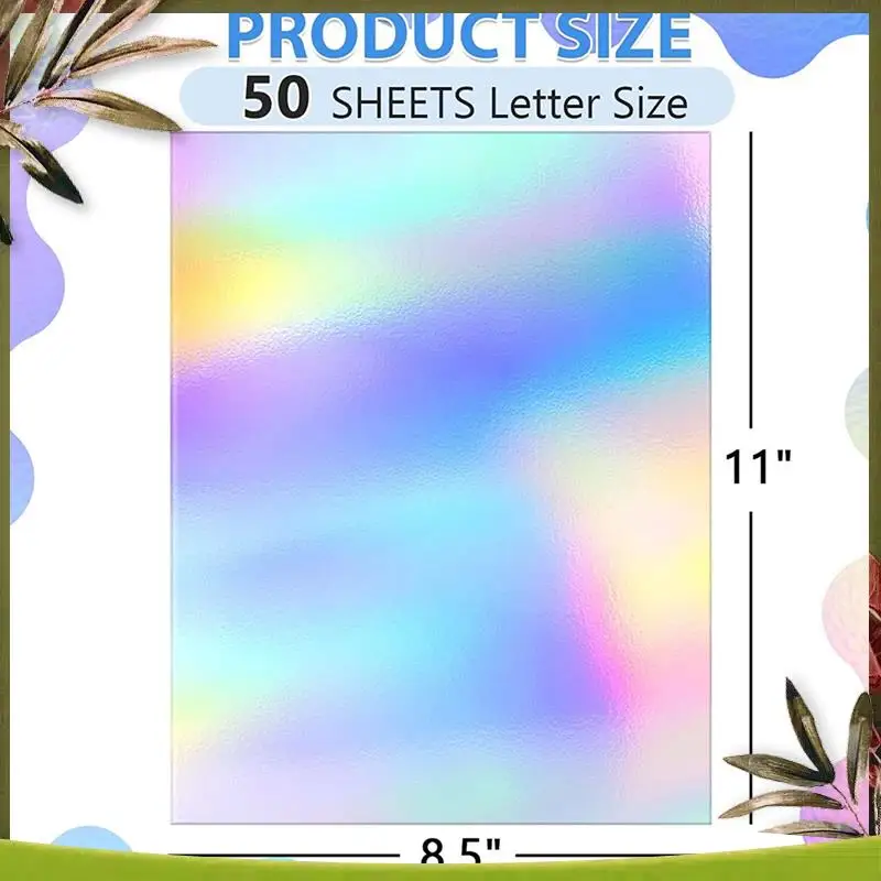 ABDW-Metallic Holographic Card Shiny Mirror Paper Sheets Replacement Accessories Reflective Post Board Size 8.5 X 11 Inch 50 Pac