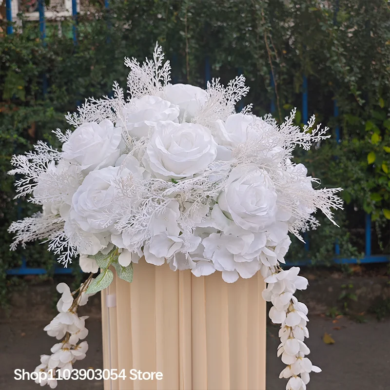 Künstliche Blumen, dichte Nebelgras-Serie, luxuriöse weiße Rosen, Hochzeitsdekoration, Blumenkugeln, großartige Party, Tischdekoration für Zuhause, Requisiten – Detail 4
