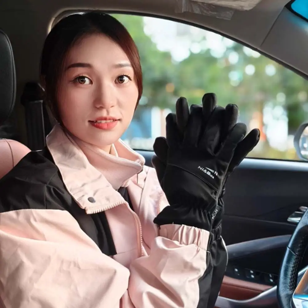 Soft Anti-cold Gloves Touch Screen Anti-splash Water Thickened Gloves Korean Style Letter Decoration Winter Finger Mittens