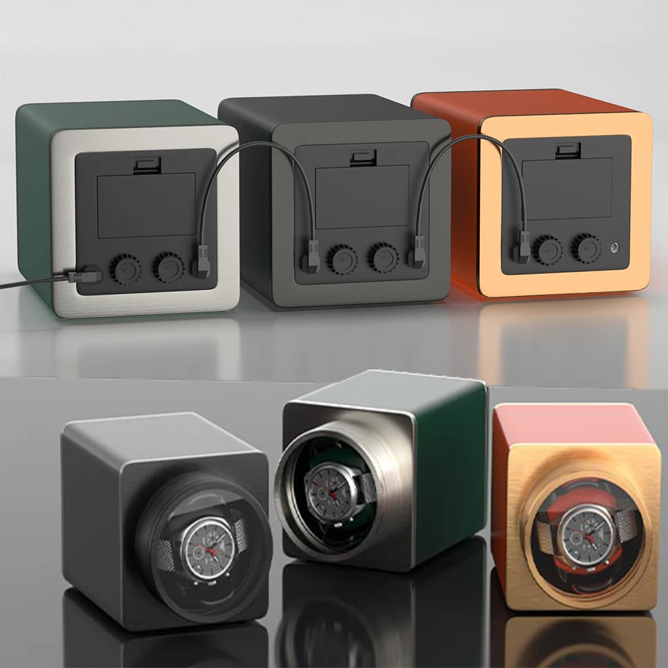 Travel Single Watch Winder Vegan Leather Automatic Rotation Single Watch Winder Box Display Case Storage Gift box