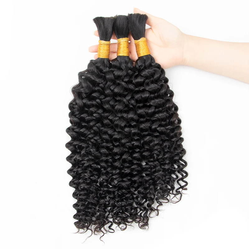 Fasci di capelli umani sfusi ricci profondi per la materia prima dei capelli brasiliani V-light/intrecciare i capelli Remy 10-30 pollici per il salone # 1B 50 g/pacco