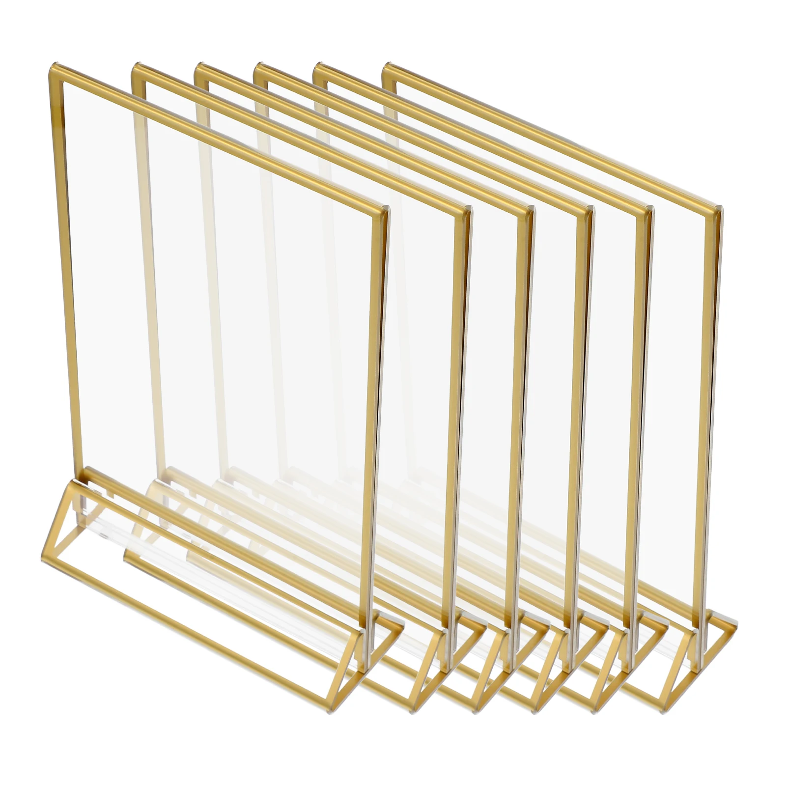 

6pcs Acrylic Table Menu Display Stands Gold Sign Holders For Wedding Store Advertising Clear Paper Holder Sturdy Base Storage