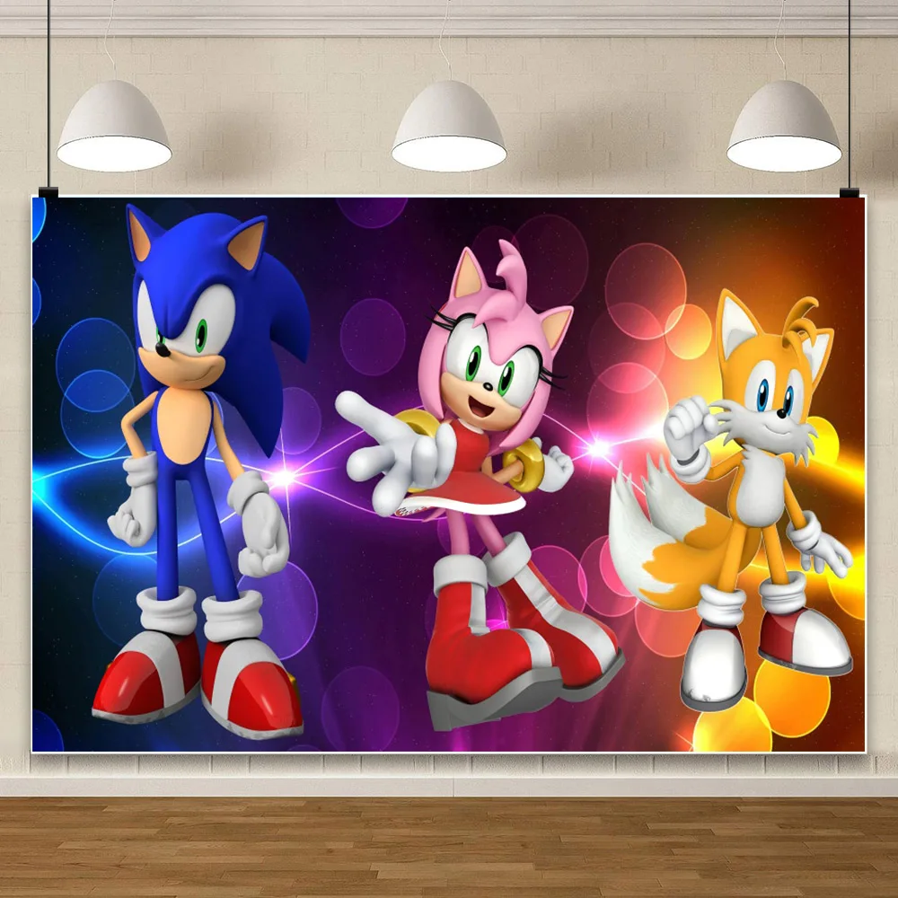 Sonic The Hedgehog Photo Backdrop Background For Photography Baby Shower Birthday Party Supplies Kids Props Banner Decor Game