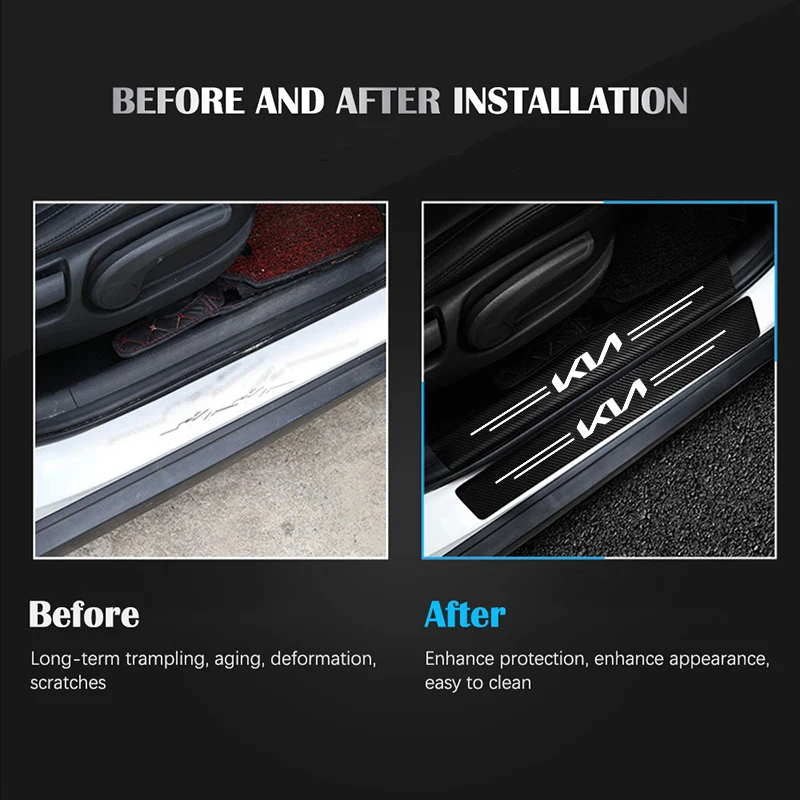 1/4/5 قطعة عتبة باب السيارة لوحة بالية ديكور ألياف الكربون ملصقات لكيا ستينغر سونيت ريو فورتي 5 3 4 K7 K5 K8 K3 راي XCeed EV6