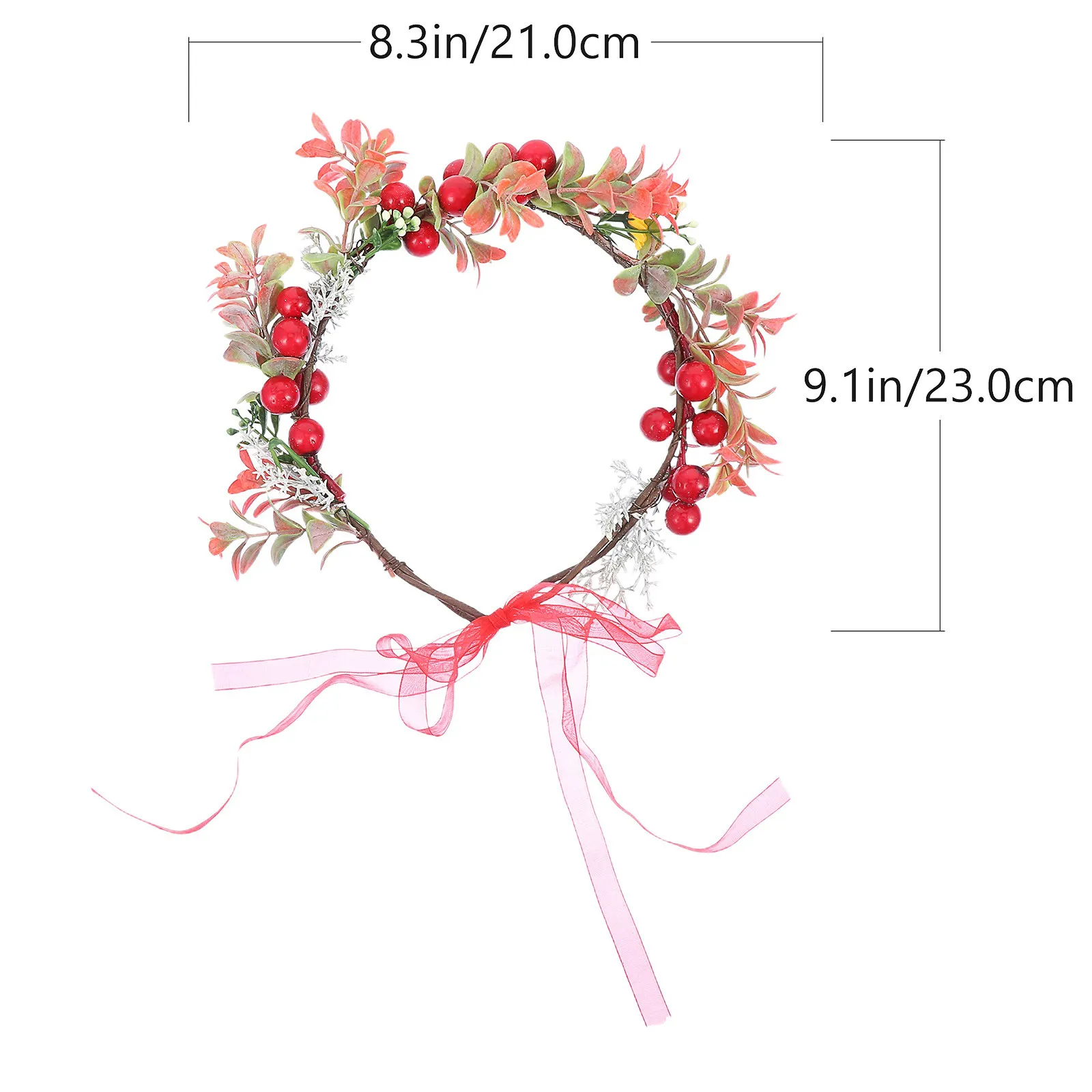 Christmas Wreath Headband Simulated Red Berries Green Leaves Delicate Festive Hair Decor for Party Wedding Beach Photo Prop Xmas