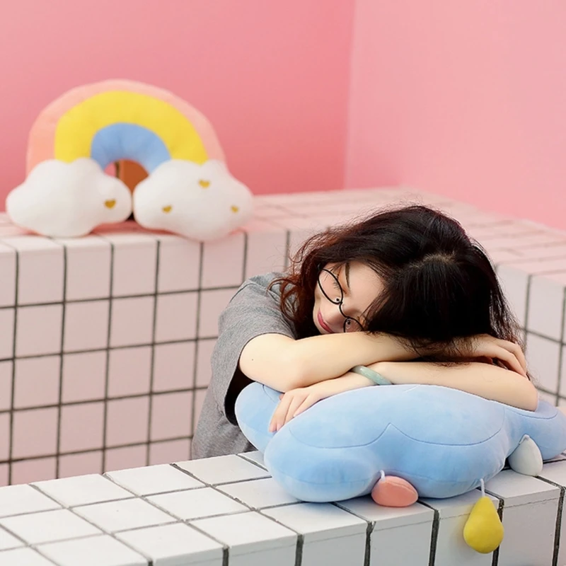 Soft Rainbow Cloud Moon Pillow Delicate Cushions Longlasting Comfortable for Rest and Warmth