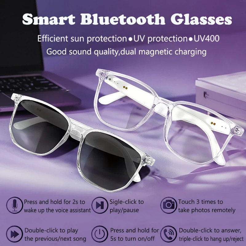 Smart Glasses for Women Men Bluetooth Sunglasses Earphone Outdoor Sports UV400 Polarized Anti Blue Light Lens Intelligent Glass