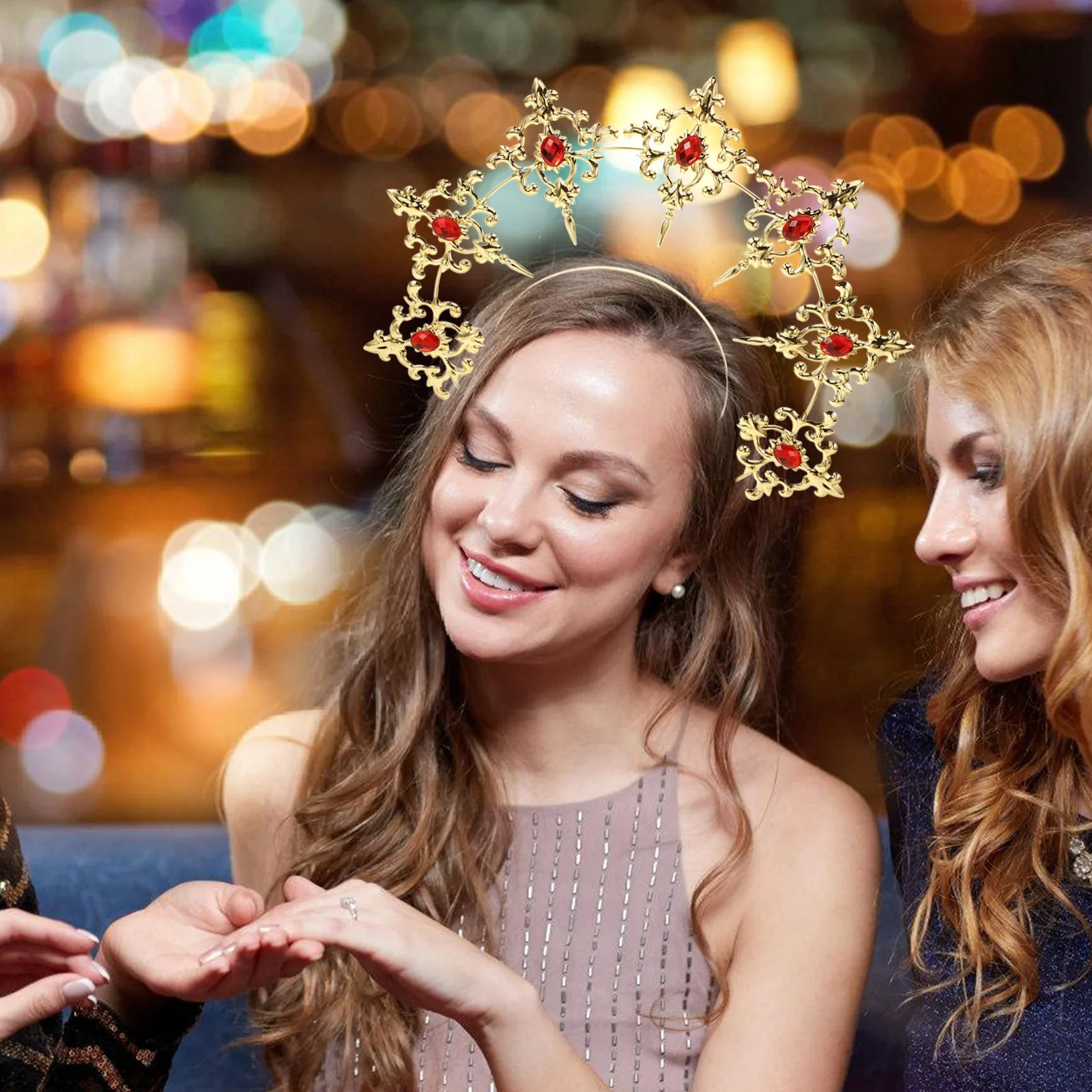 

Dark Black Headband Gold Crown Cake Topper Metal Goddess Crown Headpiece For Women Party Hair Accessory Cosplay Lolita